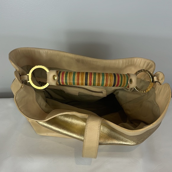 Casadei Cream & Gold Tone Purse with Striped Handle & Gold Tone Hardware - Picture 8 of 17